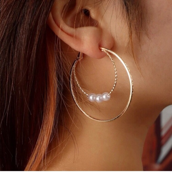 LLK Jewelry - LAST PAIR: Gold layered pearl hoop earrings
